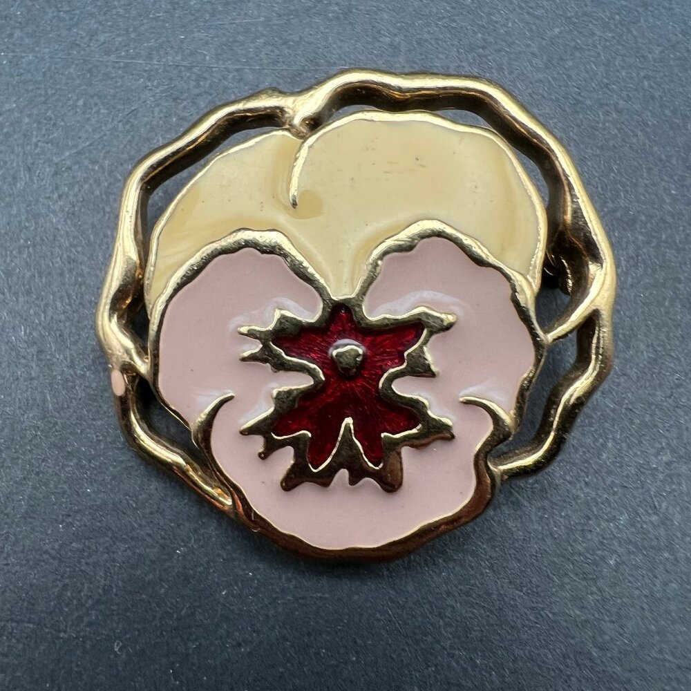 Vintage Enamel Pansy Flower Brooch Retro Art Nouveau Floral Pin‎ Fairycore